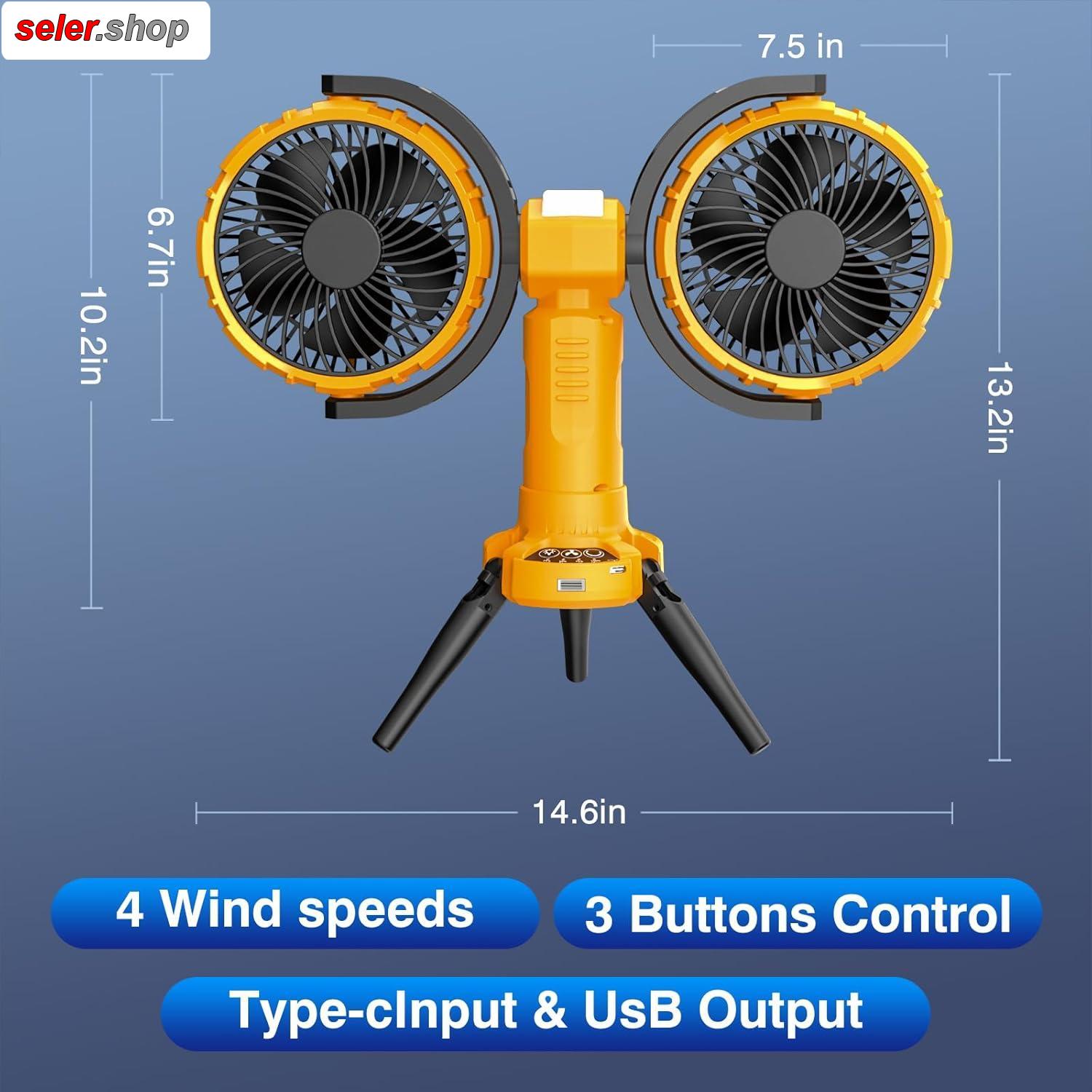 پنکه شارژی چندکاره مدل Double Head Camping Fan with LED Light F7300