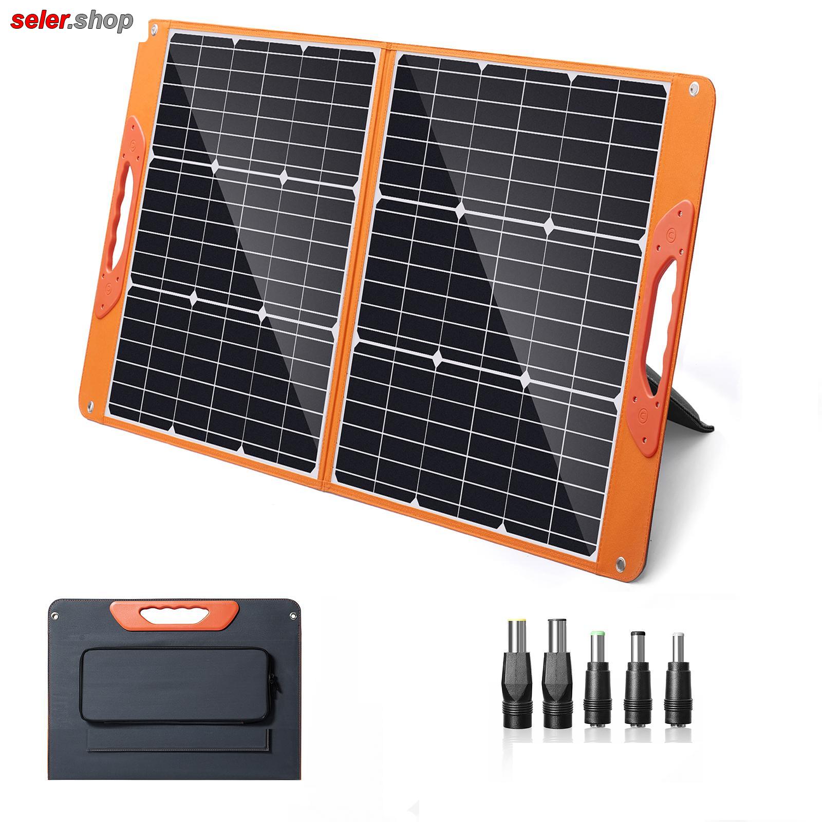 پنل خورشیدی 60W وات قابل حمل تاشو با خروجی 12 ولت USB و تایپ C