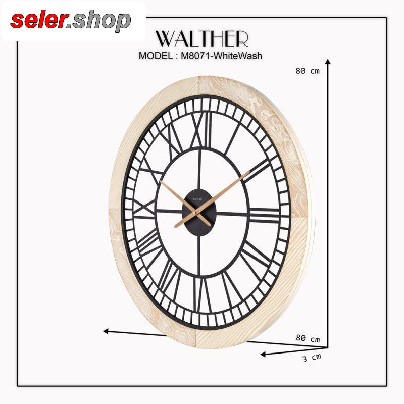 ساعت دیواری قطر 80 ترکیب چوب و فلز M8072-White whash