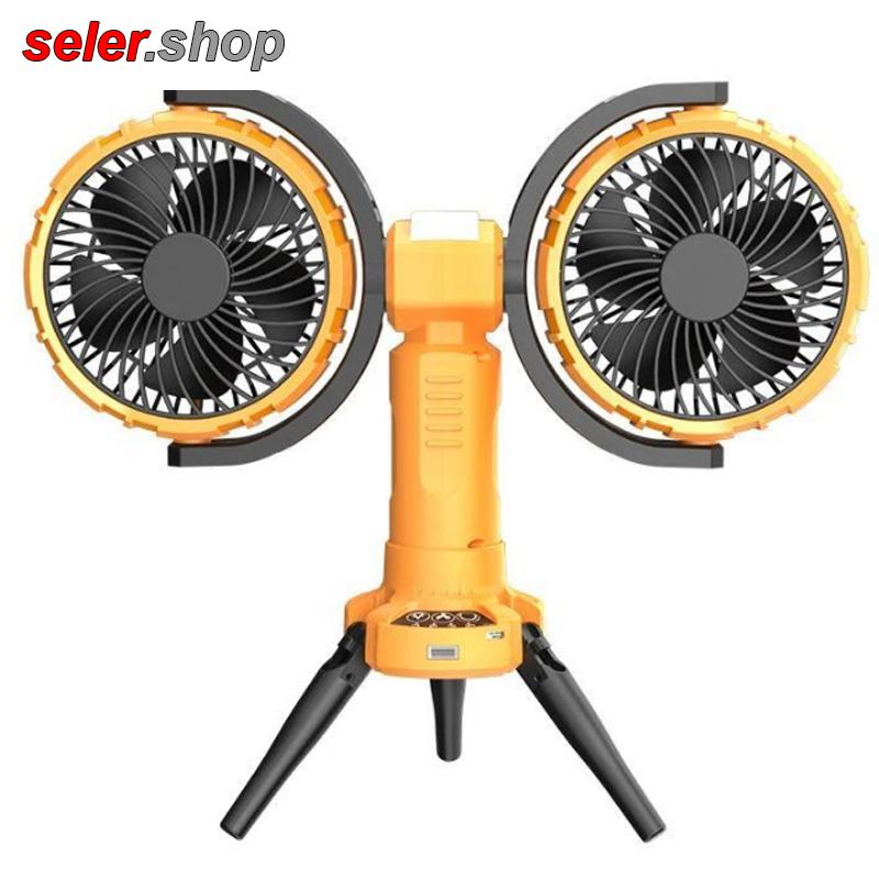 پنکه شارژی چندکاره مدل Double Head Camping Fan with LED Light F7300