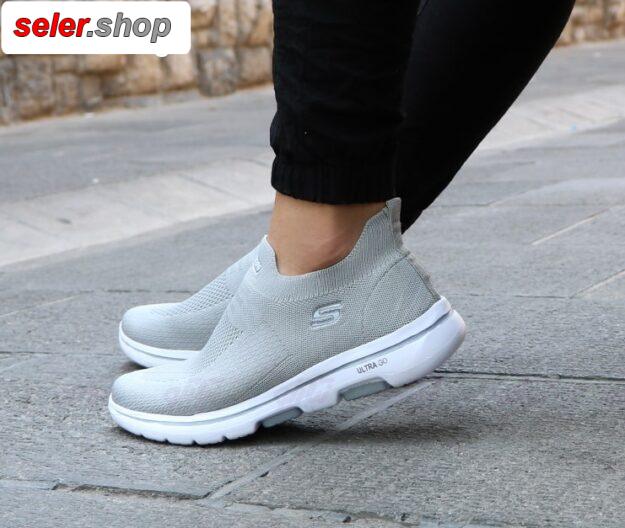 کفش اسکیچرز مدل Knit طبی رنگ طوسی روشن سایز 40