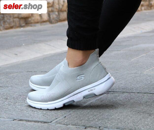 کفش اسکیچرز مدل Knit طبی رنگ طوسی روشن سایز 38